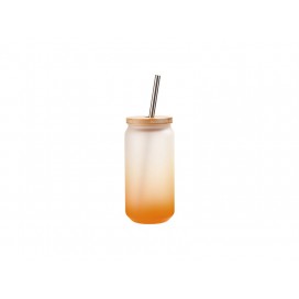 18oz/550ml Glass Mugs Gradient Orange with Bamboo Lid & SS Straw(10/pack)